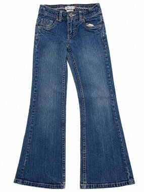 Levi's Girls Size 8 Bell Bottom Jeans Medium Wash Adjustable Waist Flare Denim
